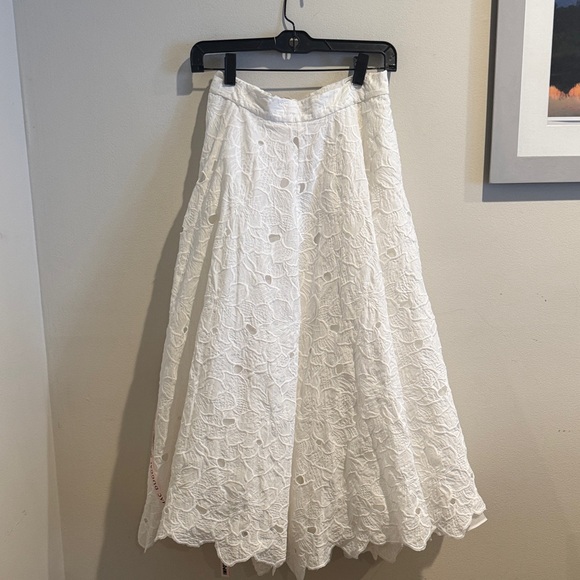 NWT Mac Duggal Ivory Embroidered Cutwork Full Midi Skirt XS Anthropologie‎ - Picture 2 of 13